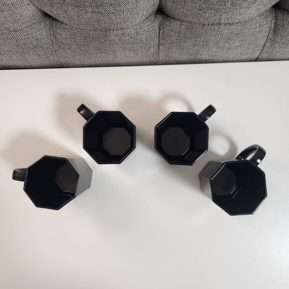 Vintage ARCOROC France OCTIME Modernist Octagonal 4 Mugs, Black - Picture 2 of 7